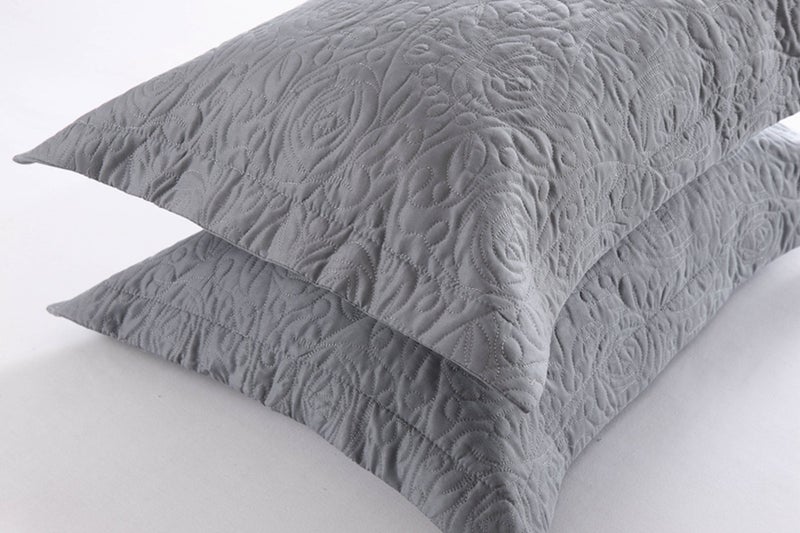 MarCielo 2-Piece Embroidered Pillow Shams, Decorative Microfiber Pillow Covers Set Standard Size Grey - Image 3
